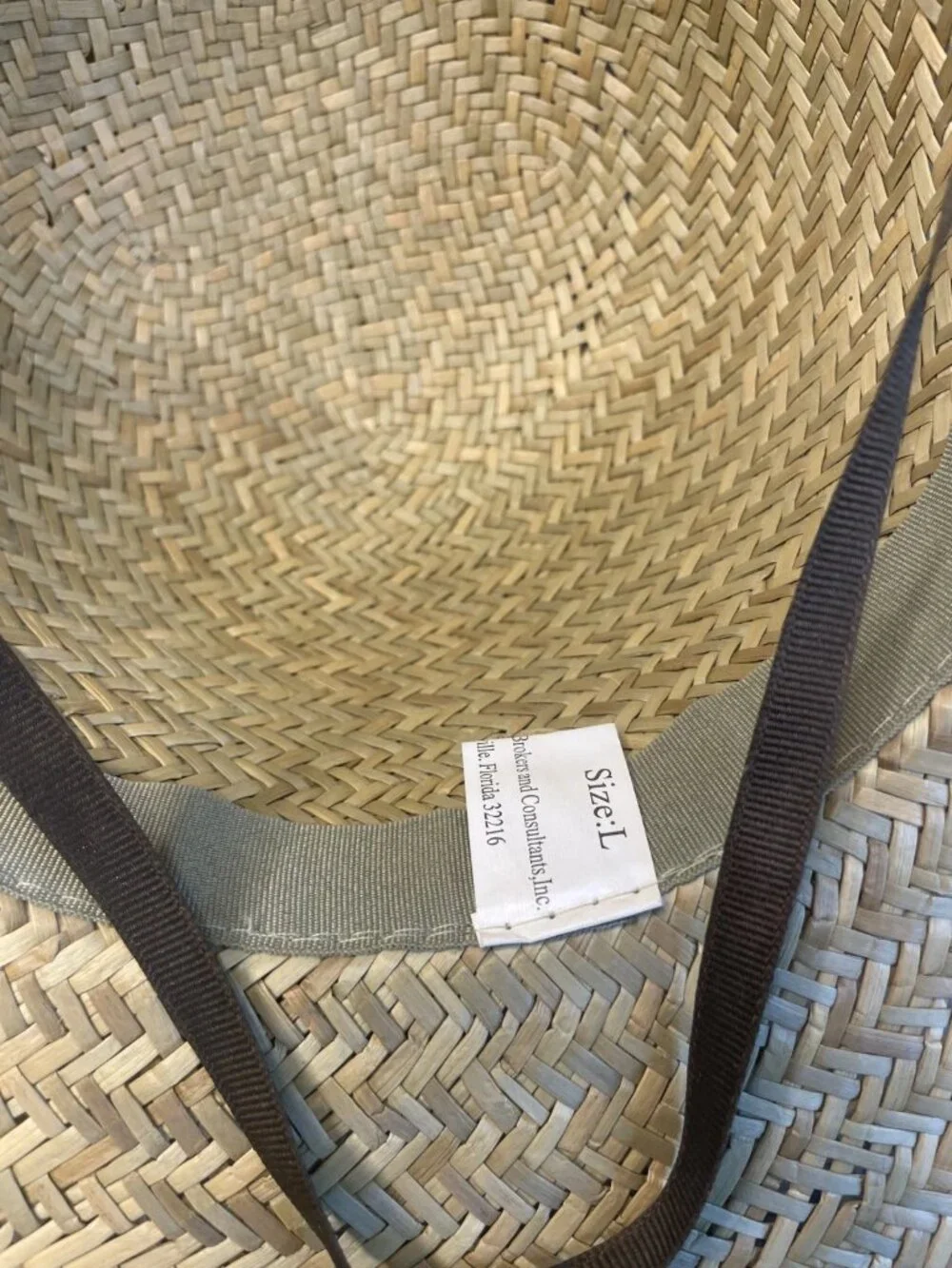 Vintage Straw Sun Hat Wide Brim Floral Ribbon Chin Tie Size L Summer Beach